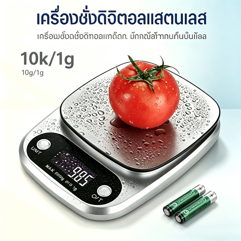 เครื่องชั่งดิจิตอล แสตนเลสแท้ ใหม่10กิโล/ชั่งได้4หน่วยตวง ตาชั่งดิจิตอล เครื่องชั่งอาหาร จอ LED ชัดเจน ตาชั่งดิจิตอล