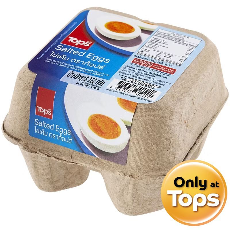 ท็อปส์ไข่เค็ม แพค 4ฟอง Tops Salted Eggs Pack 4pcs. [หมายเลขบาร์โค้ด 8853474014422]