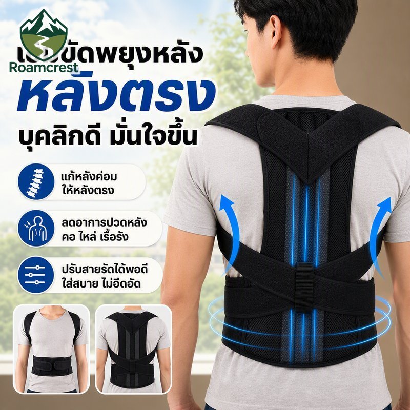 Back Posture Corrector Brace Strong Support ปรับ Breathable บรรเทาอาการปวดหลังหลังค่อม