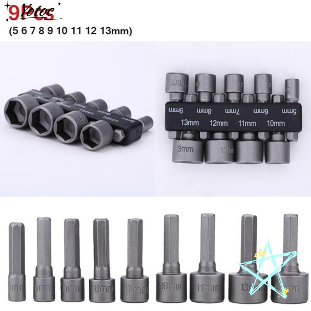 YOTOC 9 ชิ้น/เซ็ต Hex SocketS Sleeve Driver Socket Bits Bits ชุดสว่านไขควงชุด