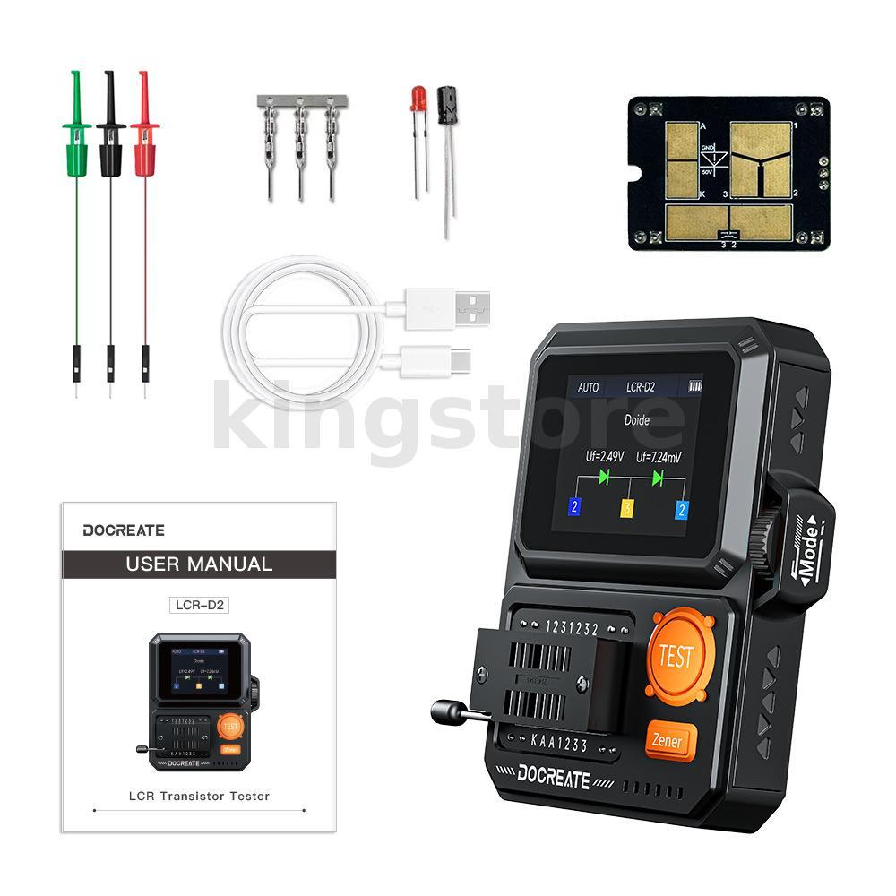 DOCREATE LCR-D2 เครื่องทดสอบทรานซิสเตอร์ดิจิตอล LCR ESR Meter SMD ส่วนประกอบเครื่องวิเคราะห์ IR ถอดร