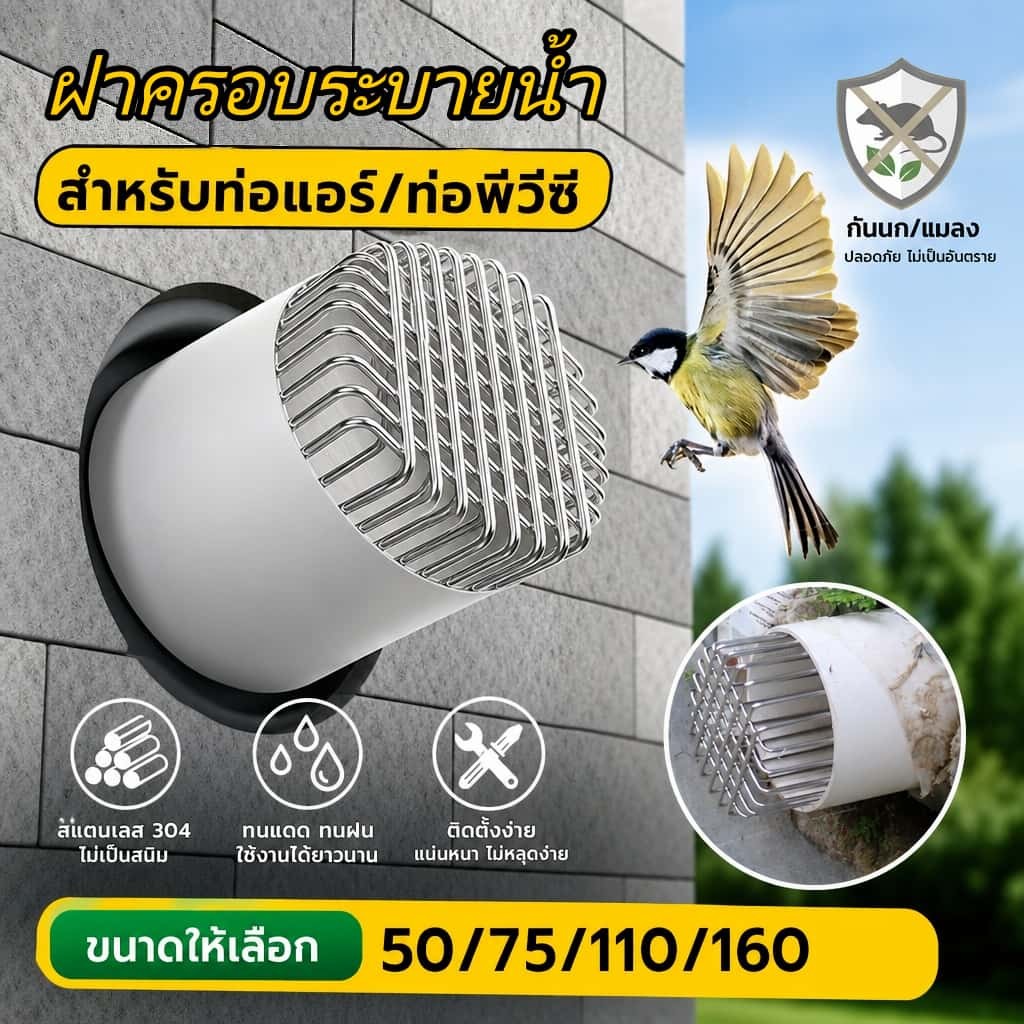 ตะแกรงระบายน้ำสแตนเลส ฝาครอบท่อ หลังคา ระเบียง กลางแจ้ง ป้องกันการอุดตัน ติดตั้งง่าย