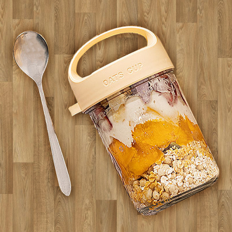 Yogurt Cereal Mug 430ml Glass Oatmeal Breakfast Cereal Cup Food Bottle Container Jar With Lid Spoon
