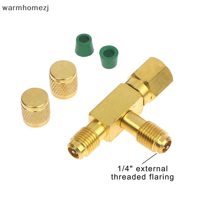 Warmhomezj T ประเภท 1/4 "SAE Valve Core Tee Adapter สําหรับเครื่องปรับอากาศชุดเครื่องมือทําความเย็น 