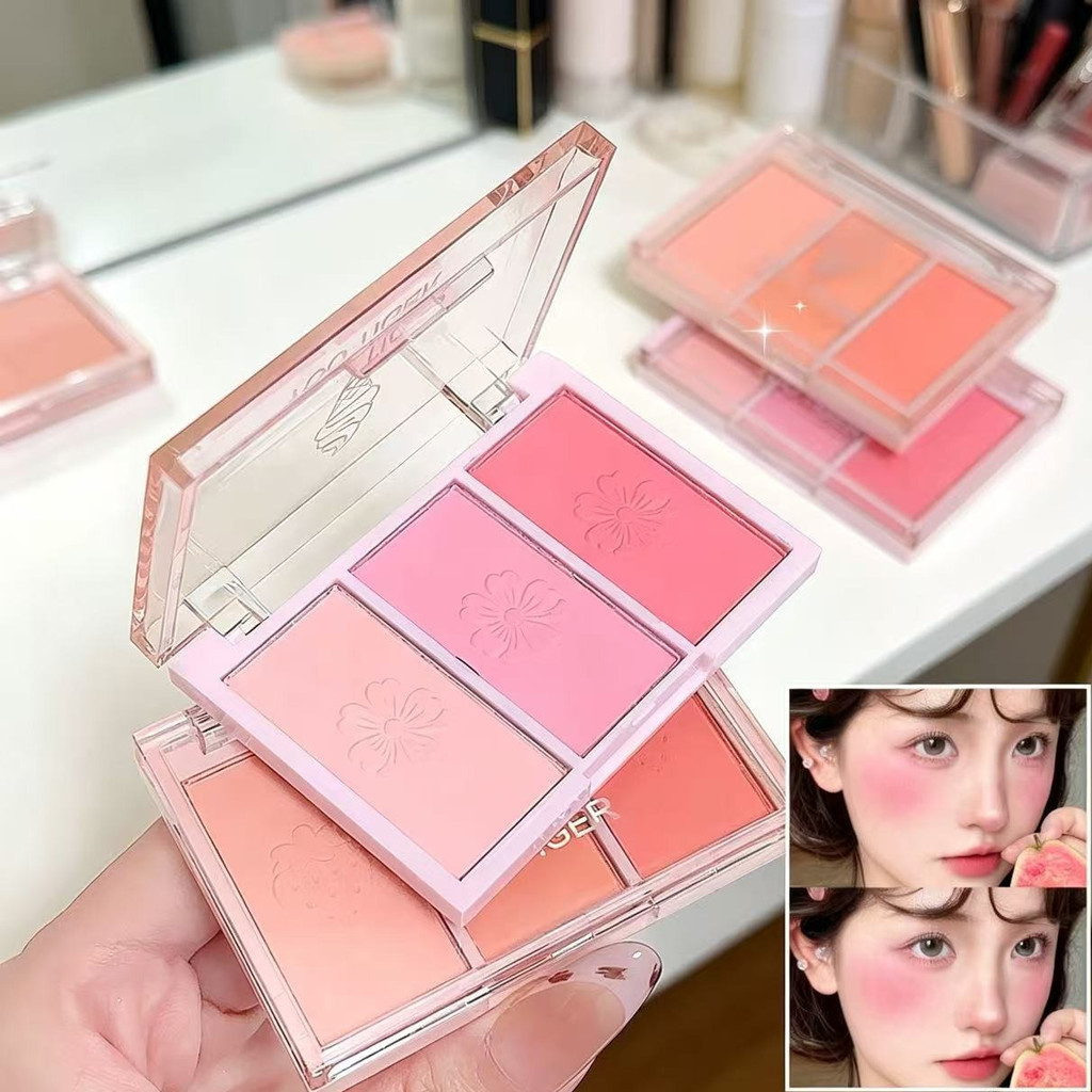 V-shop:บลัชออน3สี เนื้อละเอียดเบลนด์ง่าย ติดทน เคสใสสีชมพูอ่อน ลายสตรอเบอร์รี่ซากุระไอศกรีม มีหลายเฉดสีให้เลือกSZ-9161