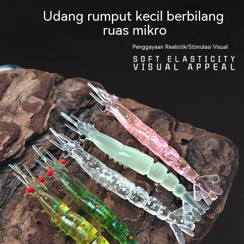 Micro Objects Multi-ส่วนกุ้งหญ้าขนาดเล็ก4/5 ซม.PVC Root Fishing Lure เหยื่อนุ่มสมาร์ทเบสยกปาก Blackf