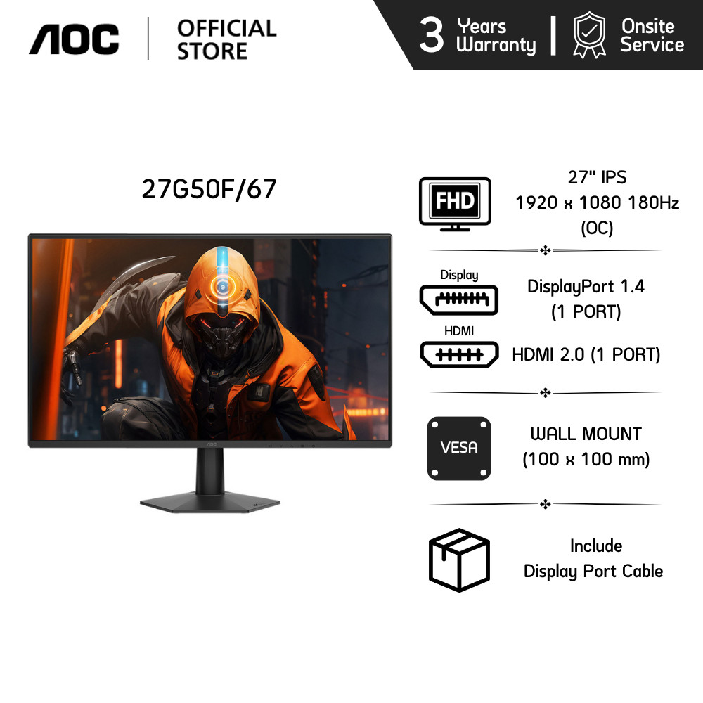 AOC 27G50F/67 MONITOR (จอมอนิเตอร์) 27" IPS FHD 180Hz (OC)