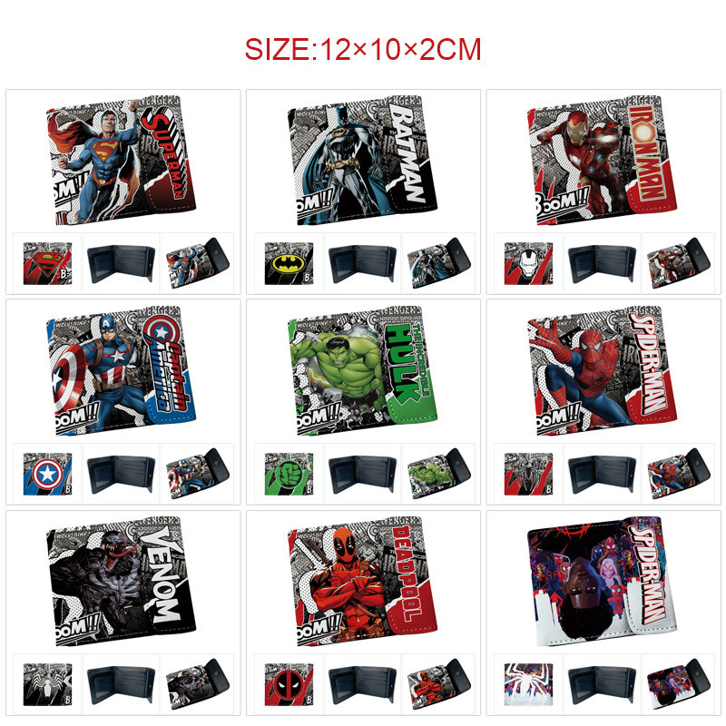 Superhero Marvel Merchanded Full Color Snap Button pu Leather Short Wallet Captain America Iron Man 