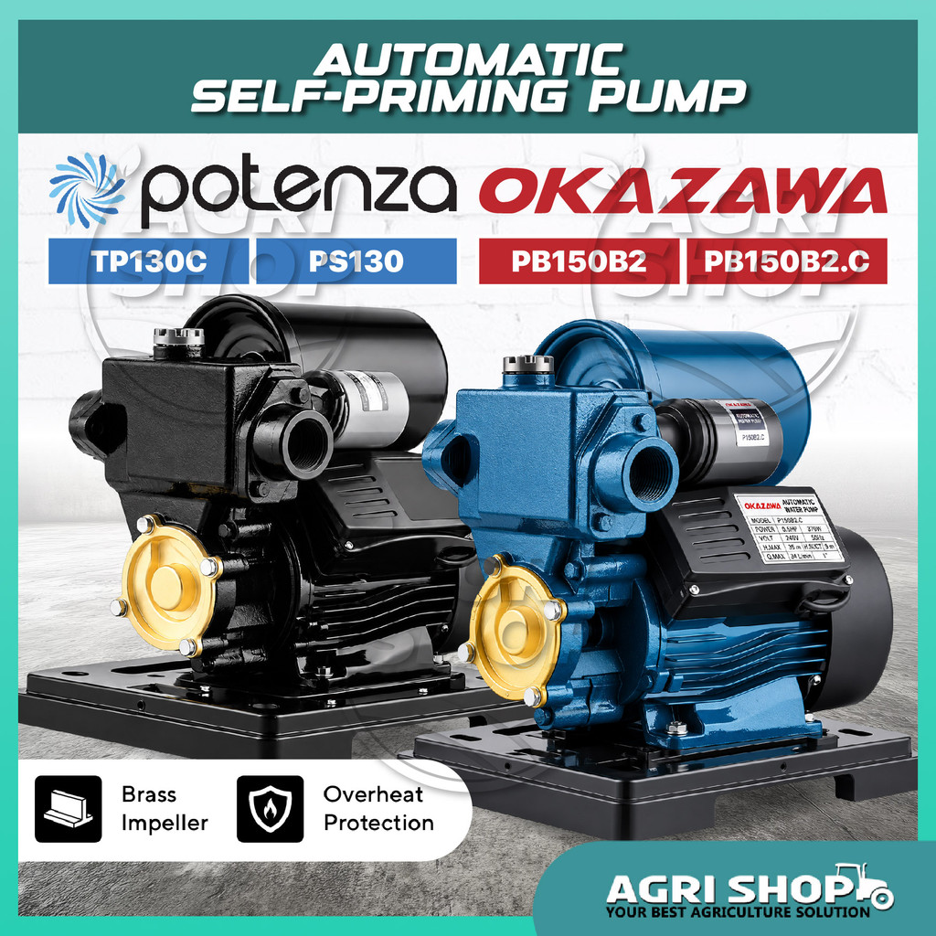 Agrishop OKAZAWA P150B2.C P150B2 / POTENZA TP130C PS130 ปั๊ม Self-Priming อัตโนมัติ 370W 0.5HP พร้อม