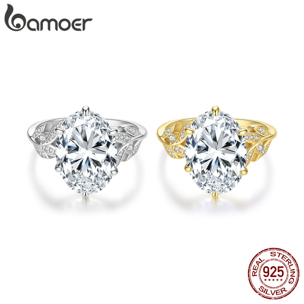 Bamoer 925 เงินสเตอร์ลิง 8CT รูปไข่ Moissanite แหวน Silver และ Gold Tone เครื่องประดับหรูหราสําหรับผ