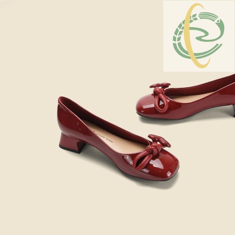 At9 Mary Jane Women Heel Shoes Slip-on round Head Chunky Heel Shoes Rubber
