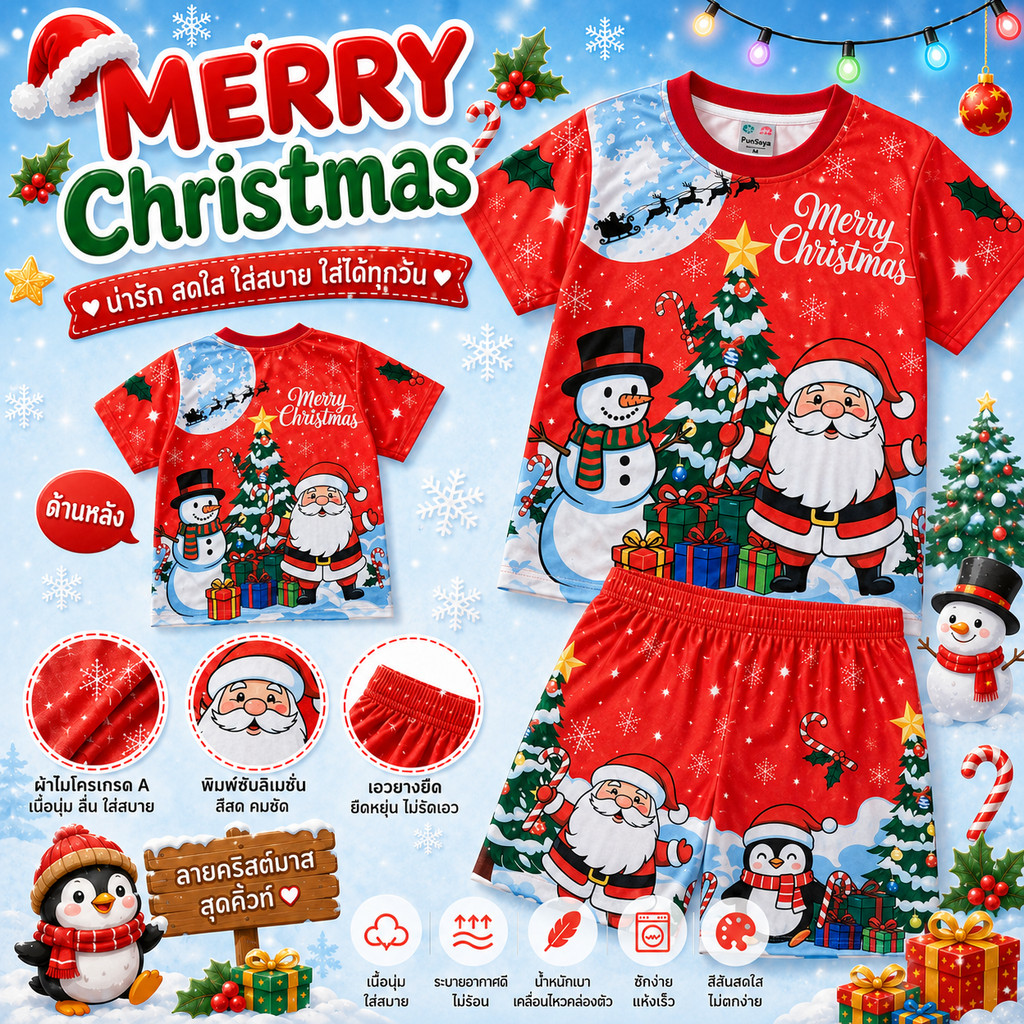 (M1002#3) ชุดคริสต์มาสเด็ก Merry Christmas ชุดซานต้าเด็ก เสื้อผ้าเด็ก ลายซานตาคลอส ผ้าไมโครเกรดเอ ชุดเด็กลายการ์ตูน