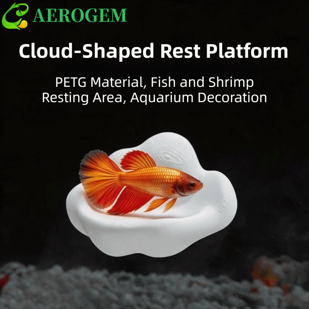 AEROGEM แพลตฟอร์มถังปลารูปเมฆ, 3D การพิมพ์ Creative Betta Fish Hammock, พลาสติกพร้อมถ้วยดูดทนทาน Bet