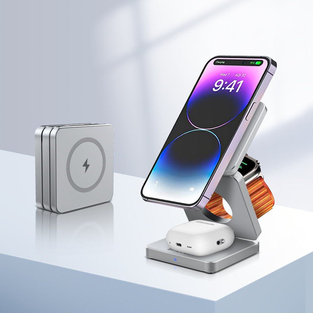 BlitzWolf BW-iw30 3-in-1 พับแม่เหล็ก 15W Wireless Charger Fast Charging Station สําหรับ iPhone 17 16