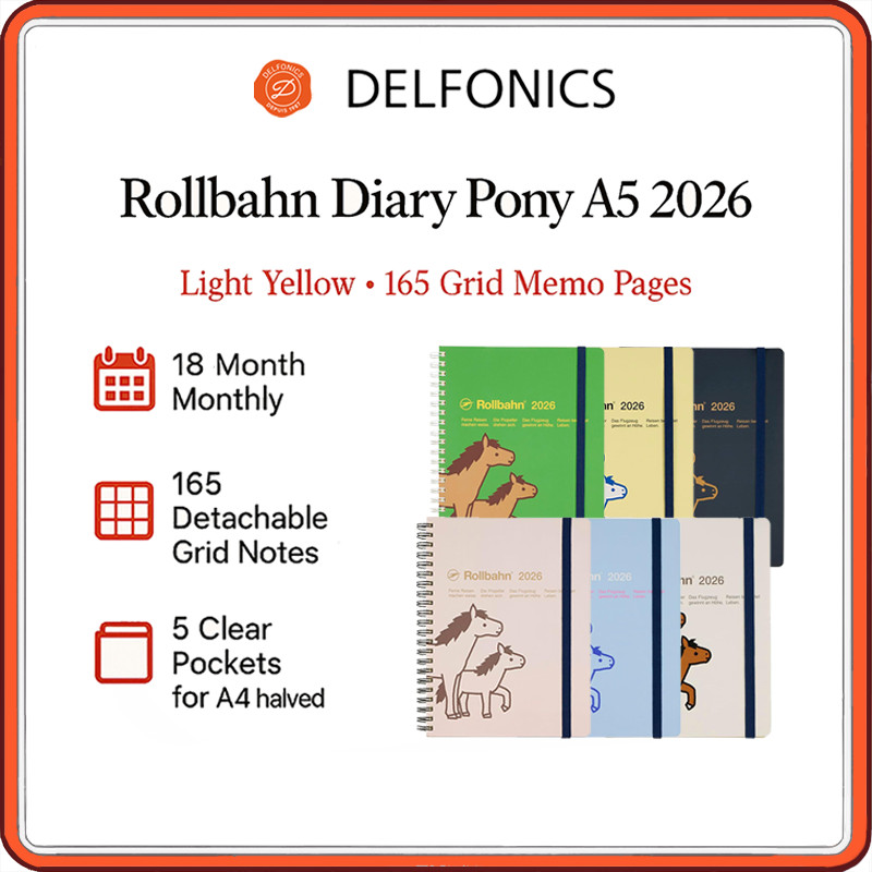 DELFONICS Rollbahn Diary Pony A5 (Oct 2025 – Dec 2026) – 18-Month Monthly Planner Notebook with 165 