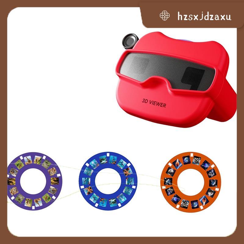 hzsxjdzaxu3D สไลด์กล้องของเล่นเด็ก 3 ม้วน 3D สามมิติ Viewer ของเล่น 2 สีแบบพกพา 3D สไลด์ดู Finder