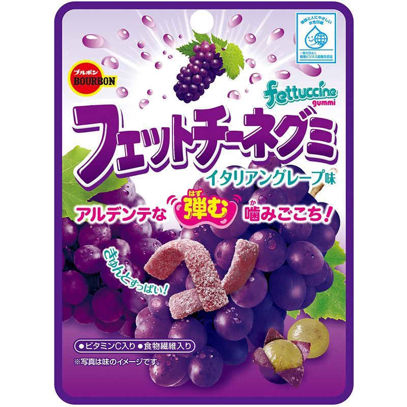 เบอร์บอนวุ้นเจลาตินสำเร็จรูปรสองุ่น 50กรัม Bourbon Fettuccine Gummi Italian Grape Aji 50g.