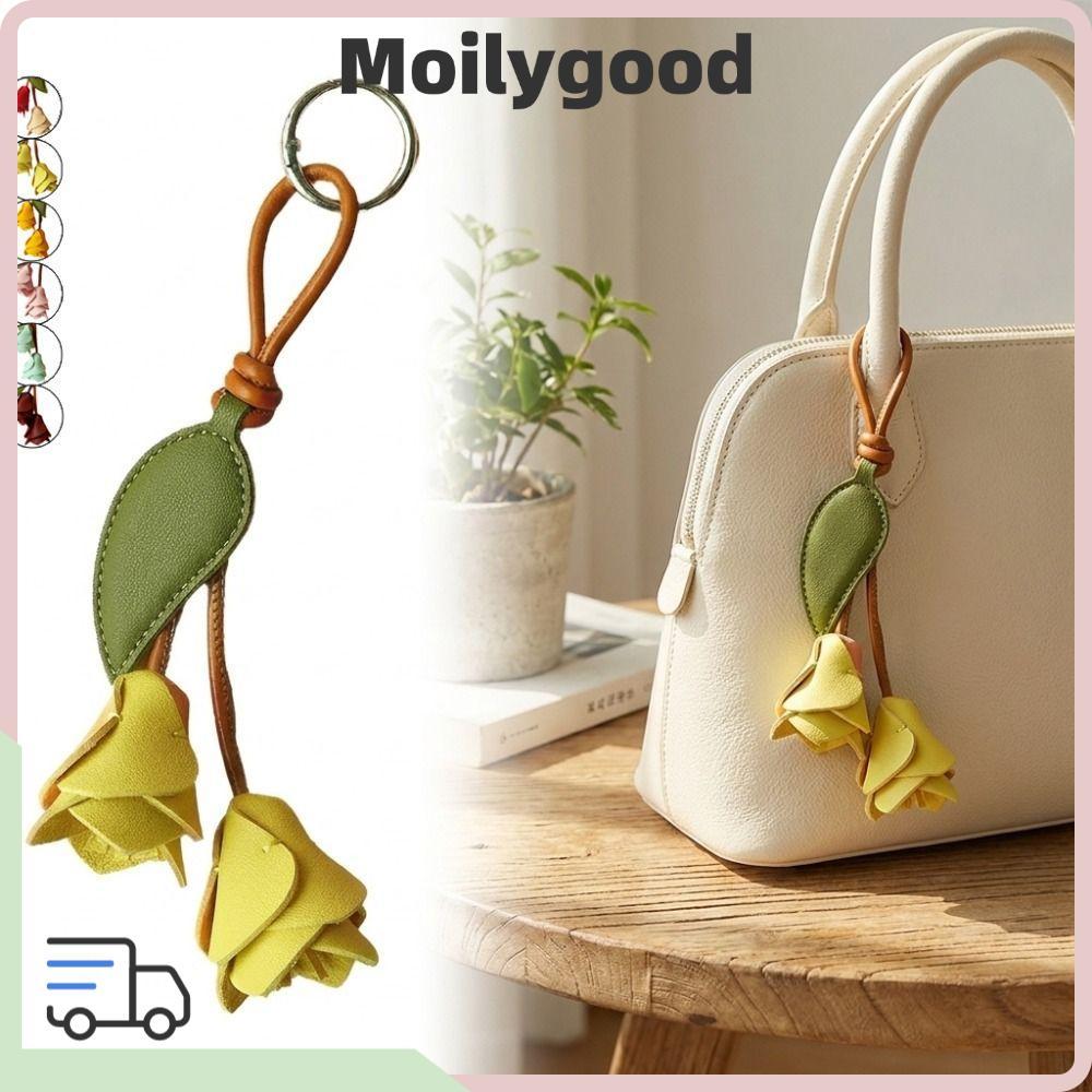 MOILYTH TULIP Bag Charm, Handmade PU Leather Flower Bag Charm, Elegant Lightweight Floral Chic Tulip