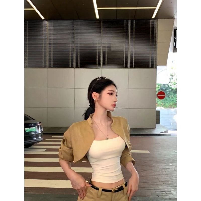 [สินค้าใหม่] Slimmer Look High-End Celebrity Women Early Autumn Jacket Coat Sling Top Half Skirt ประ