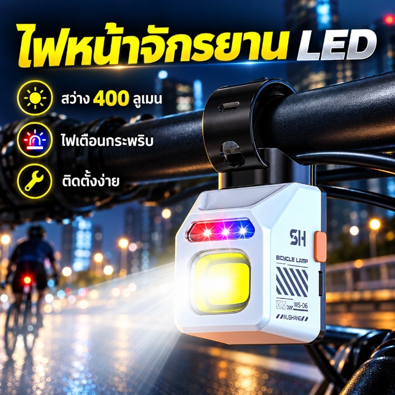 ไฟหน้าจักรยาน LED ไฟท้ายจักรยาน ชาร์จ Type-C สว่างสูง แสงไกล กันน้ำ ไฟฉายสำหรับปั่นจักรยานกลางคืน