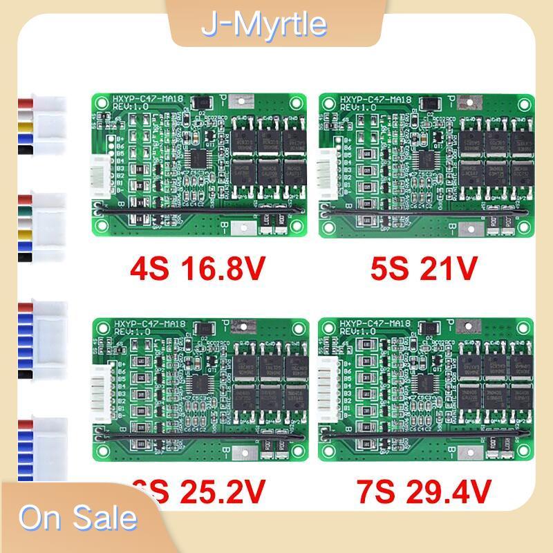 J-Myrtle 18650 Li ion การจัดการแบตเตอรี่ 4S 5S 6S 7S BMS แผ่นป้องกัน 16.8V 29.4V ปรับแรงดันไฟฟ้าช่วง