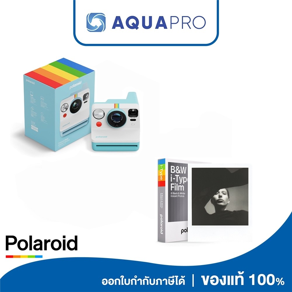 Polaroid Now Generation 3 Arctic Blue สีฟ้า+Polaroid B&W Film I-Type Instant Film ฟิล์มโพลารอยด์ขาวด