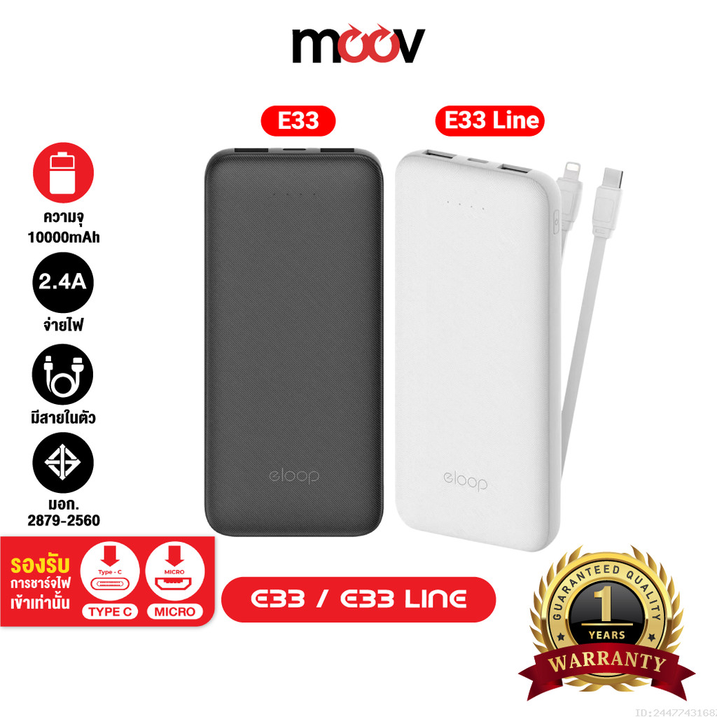 [ส่งไว] Eloop E33 / E33 Line แบตสำรอง 10000mAh 2.4A 12W Powerbank พาวเวอร์แบงค์ เพาเวอร์แบงค์ ของแท้