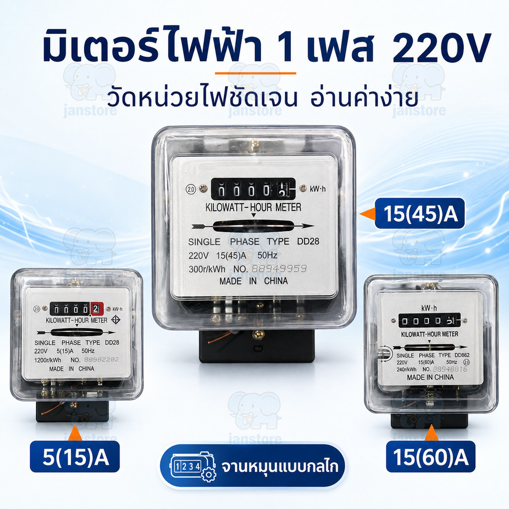 มิเตอร์ไฟ 1 เฟส 220V มิเตอร์ไฟฟ้า Nationine มิเตอร์จานหมุน ขนาด 5(15)A 15(45)A 15(60)A สำหรับบ้านและห้องเช่า