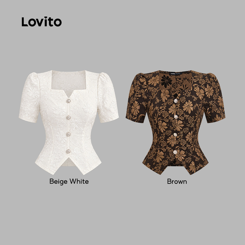 Lovito قميص نسائي أبيض بأزرار — صورة 2
