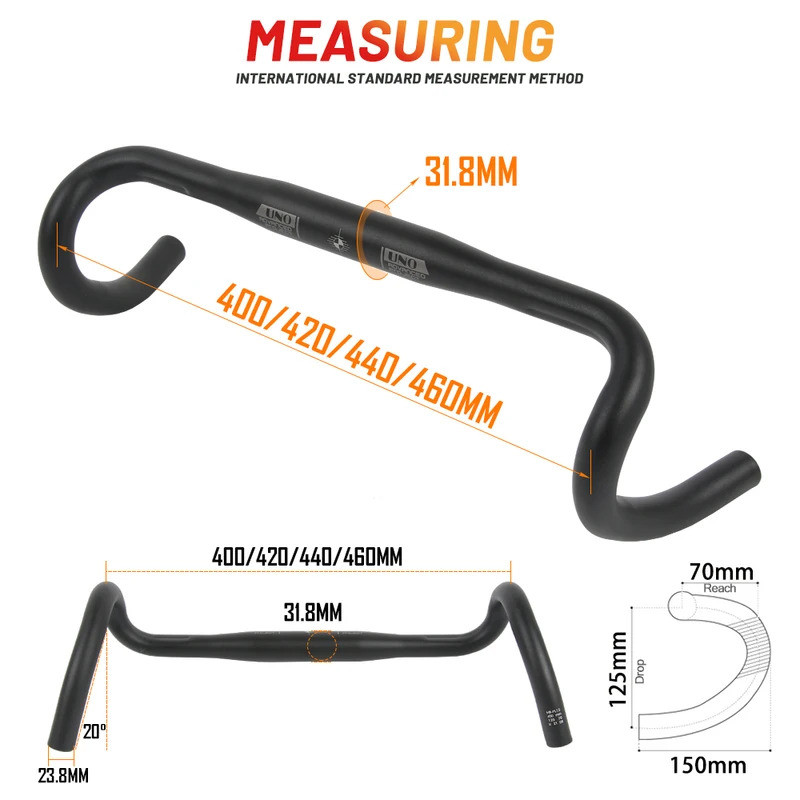 UNO FL12 กรวดแฮนด์จักรยาน Drop Bar Ultra Light ขนาด 31.8 mm สไตล์ Flared Bar