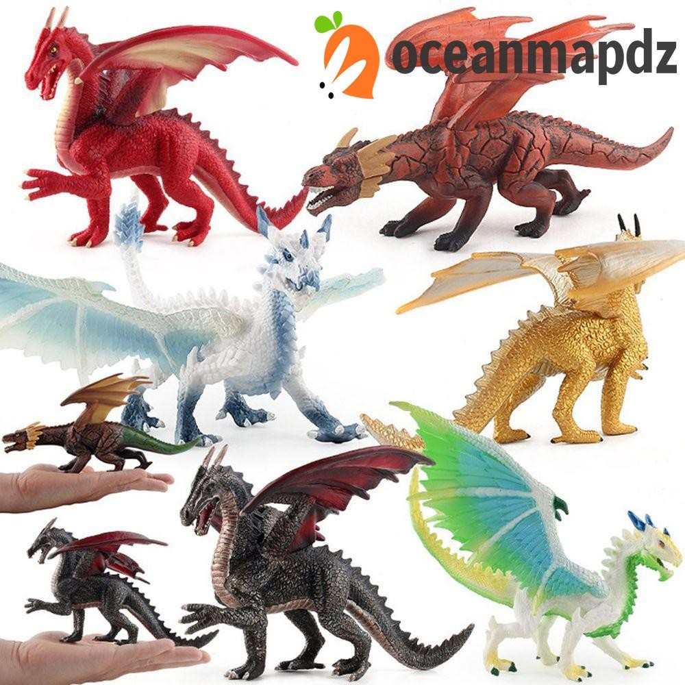 OCEANMAPDZ Ice Dragons รูปของเล่นตกแต่งบ้านขนาดใหญ่ Fiery Dragons Pvc เคลื่อนย้ายได้ตุ๊กตามังกรตุ๊กตา Lava Dragon ของเล่นไดโนเสาร์