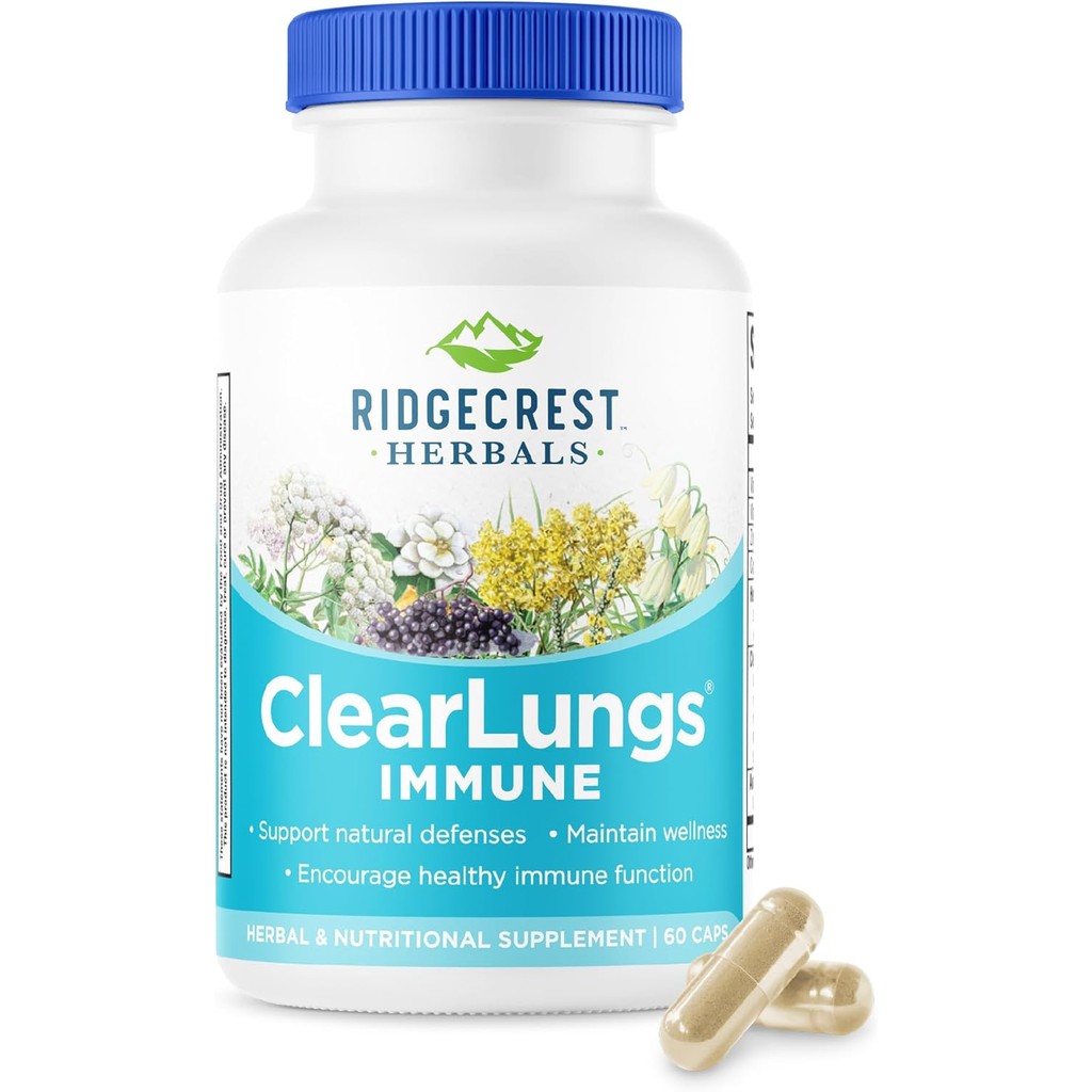 Ridgecrest Herbals ClearLungs Immune กับ Mullein, Elderberry, Zinc, Vitamin C, Vitamin A, Olive Leaf