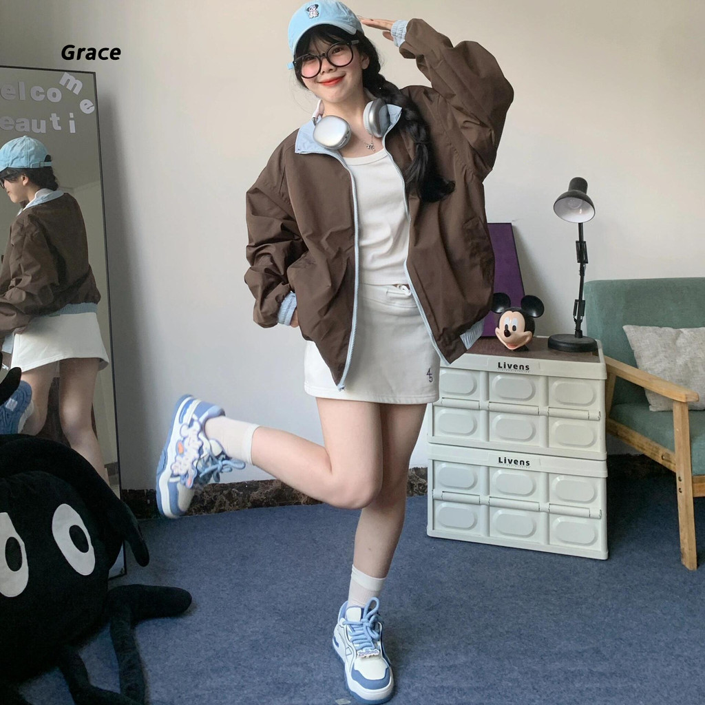 Grace เสื้อแจ็คเก็ตผู้หญิง คอตั้งเย็บสองด้าน สไตล์กีฬาลำลอง GR3486 ราคา ถูกที่สุด ดีลบีเคเค แกลเลอรีภาพที่ 6