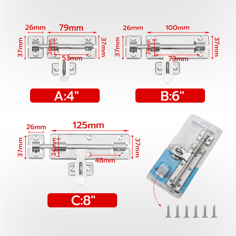 กลอนสแตนเลส กลอนประตู อย่างดี ฟังก์ชั่นหลากหลาย หน้าต่าง/ลอนประตู/ห้องน้ำ ขนาด 4,6,8นิ้ว - รูปที่ 7