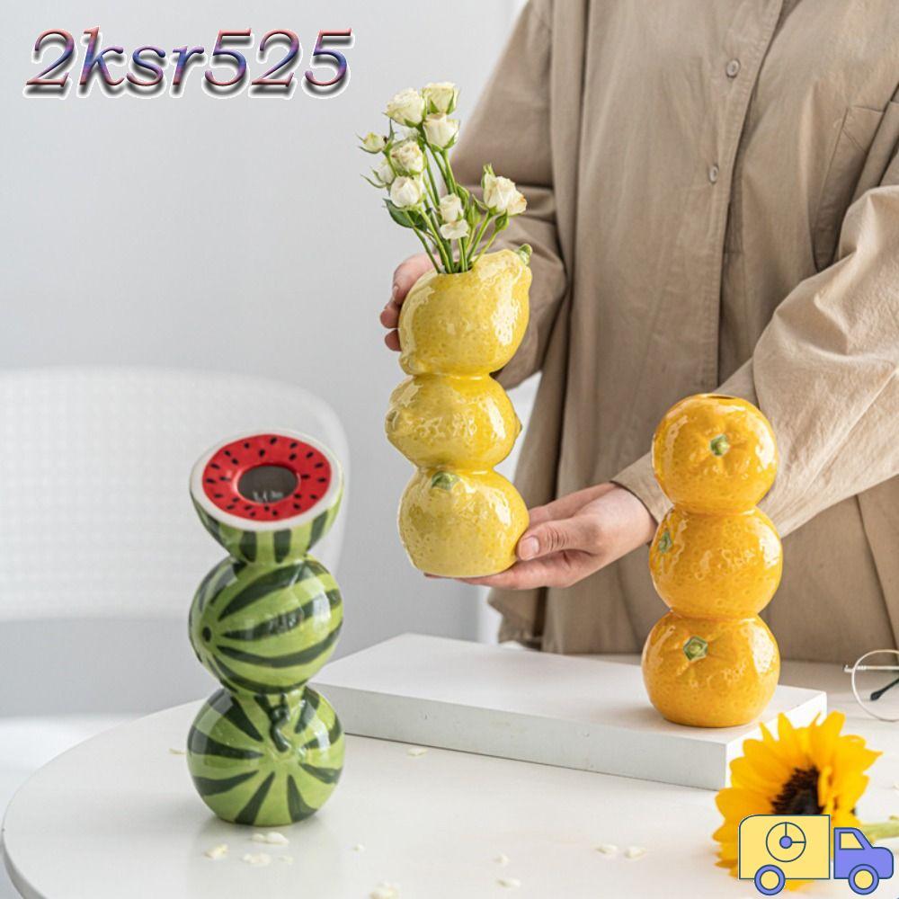 2KSR525 แจกันดอกไม้,การ์ตูนสีส้มมะนาวแตงโมแจกันเซรามิก,ยอดนิยมสไตล์นอร์ดิกแฮนด์เมดการจัดดอกไม้แจกันโ