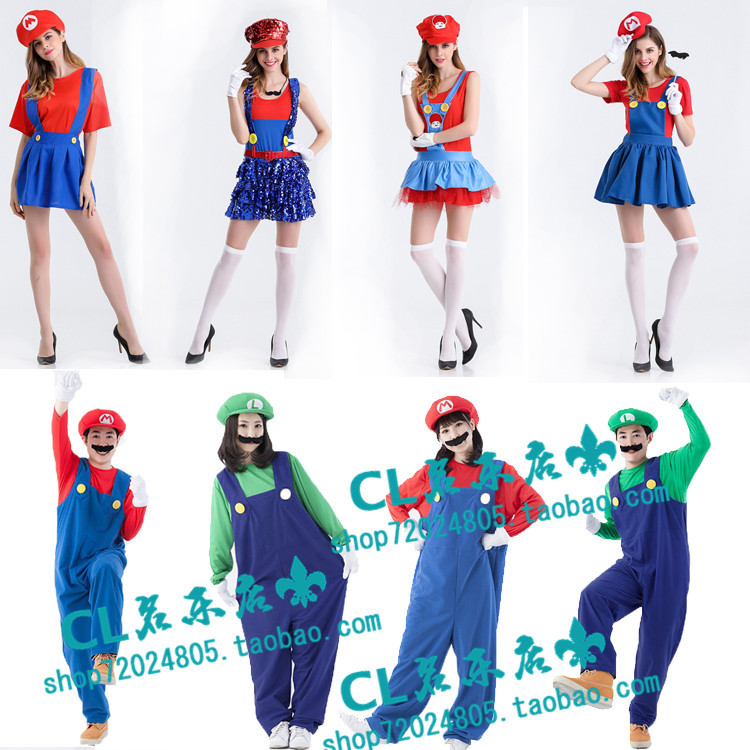 ชุดผีฮาโลวีน ฮาโลวีน ชุดคอสเพลย์ Super Mario แบบผู้ใหญ่ รวมทั้งMario และPip-Worker