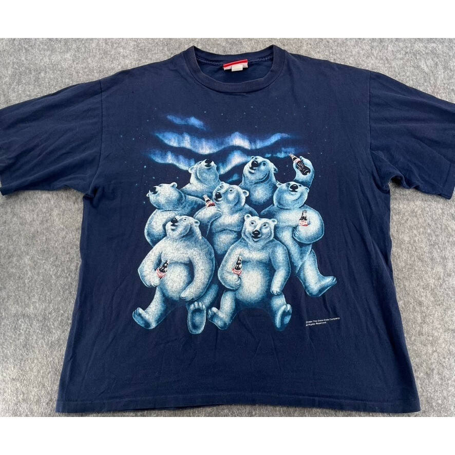เสื้อยืดผ้าฝ้ายแท้ แขนสั้น ออกแบบเหมือนหมีขั้วโลกราคาถูก ลายย้อนยุค Coca-Cola