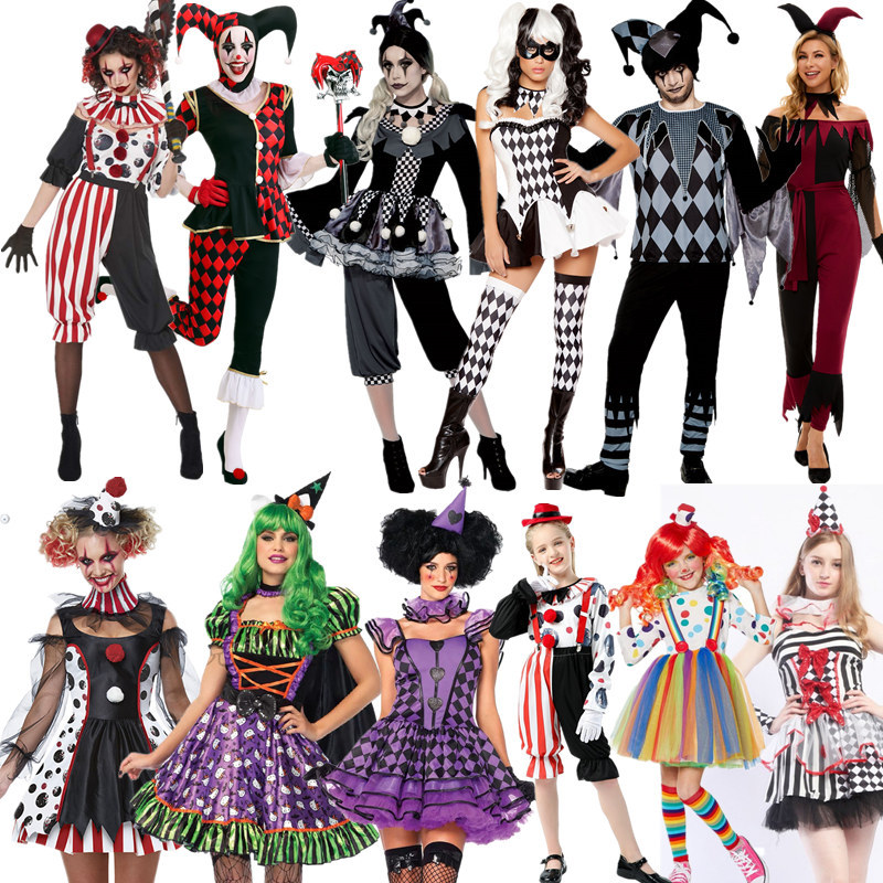 ชุดฮาโลวีนสำหรับผู้ใหญ่ ผู้ชายและผู้หญิง แบบตัวตลกในสไตล์ Suicide Squad
