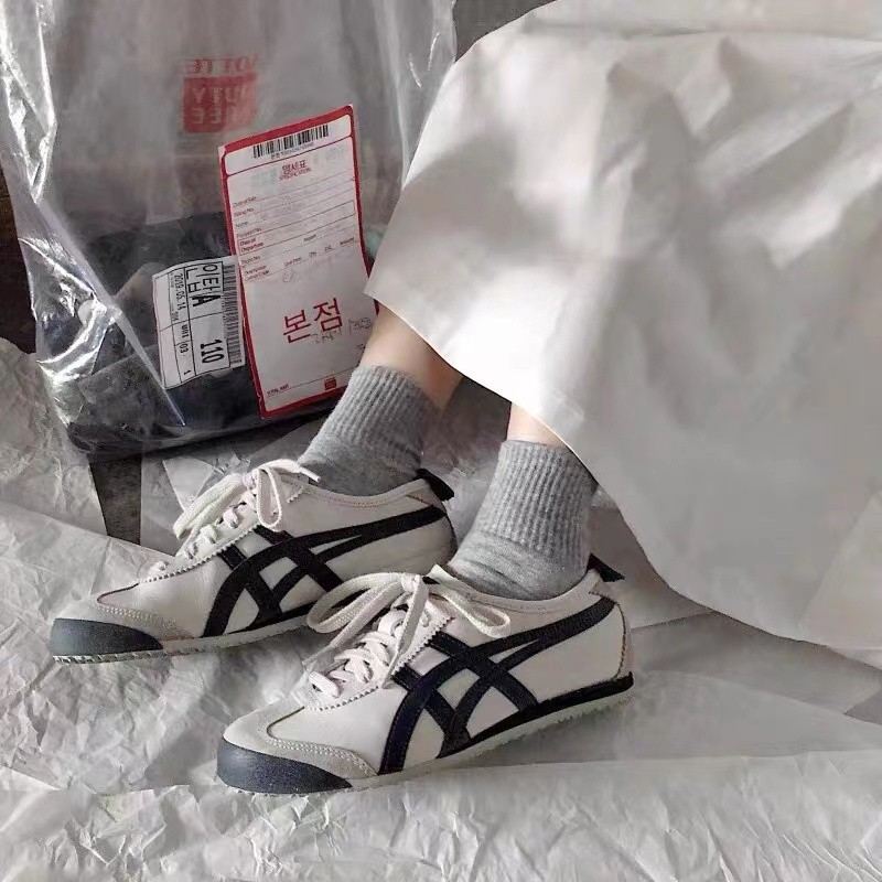 Onitsuka Tiger Onitsuka Tiger รองเท้าผู้หญิง Mexico 66 หนังสีน้ําเงินรองเท้าผู้ชายกีฬารองเท้าลําลอง 