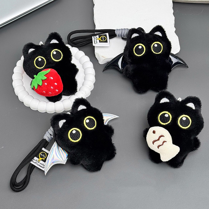Ghost Wing Little Black Cat จี้การ์ตูนตุ๊กตาน่ารักตุ๊กตากระเป๋าพวงกุญแจ