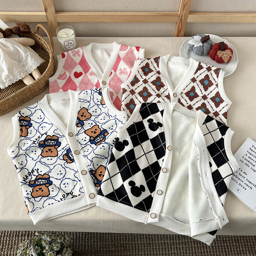 เสื้อกั๊กดีไซน์ใหม่สำหรับเด็ก ขนาด 80-140 ซม. พร้อมลายถักขนแกะ สไตล์อบอุ่นสำหรับหน้าหนาว