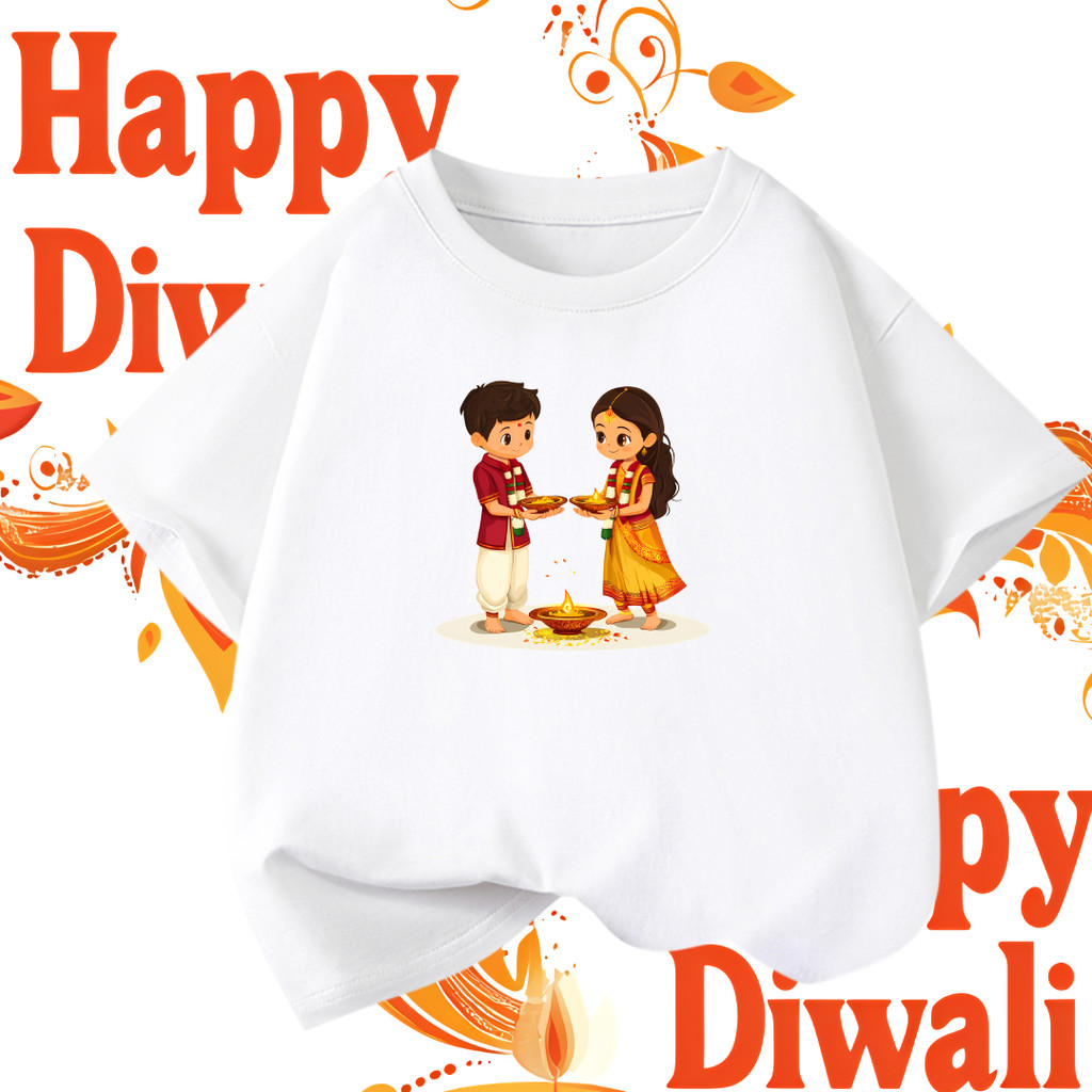 Diwali เสื้อยืด Happy Diwali Festival of Lights เสื้อยืดลําลองแฟชั่น 100% cotton สำหรับผู้ชายและผู้ห
