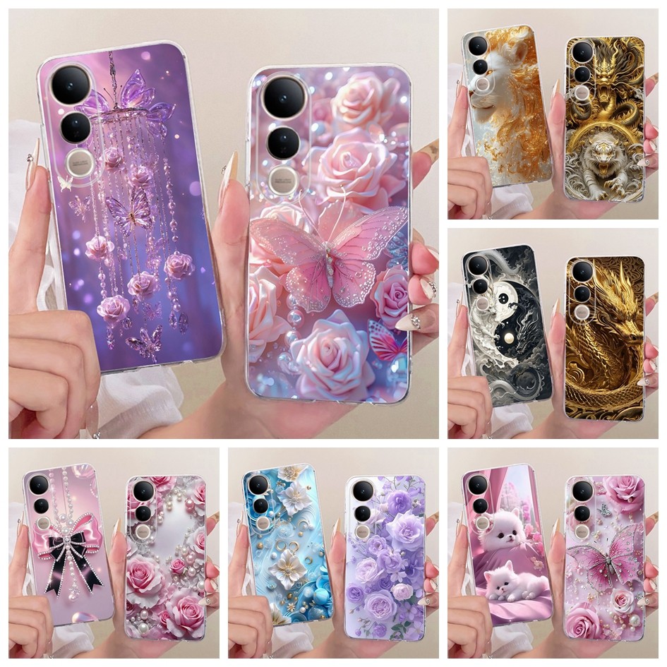 สําหรับฝาครอบ Vivo V50 Lite 5G เคสโทรศัพท์ V50Lite 4G V2441 V2440 แฟชั่นผีเสื้อดอกไม้ซิลิโคนอ่อนนุ่ม