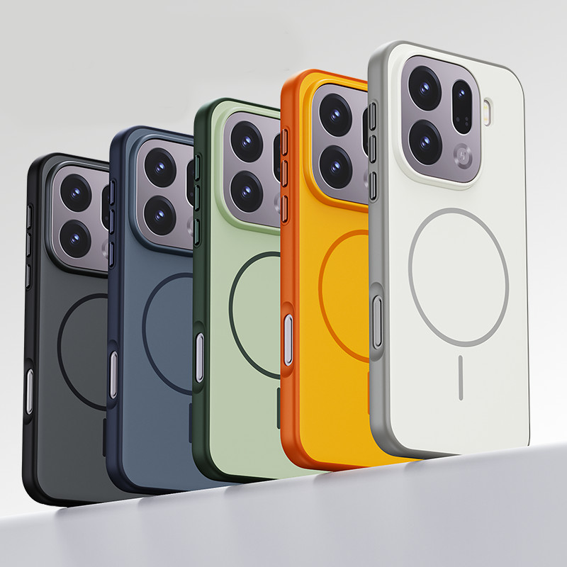 สําหรับ OPPO Find X9, X9 Pro กรณี ELVEV คู่สี Matte PC + TPU ผิวรู้สึกกลับดูดฝาครอบปุ่มโลหะ