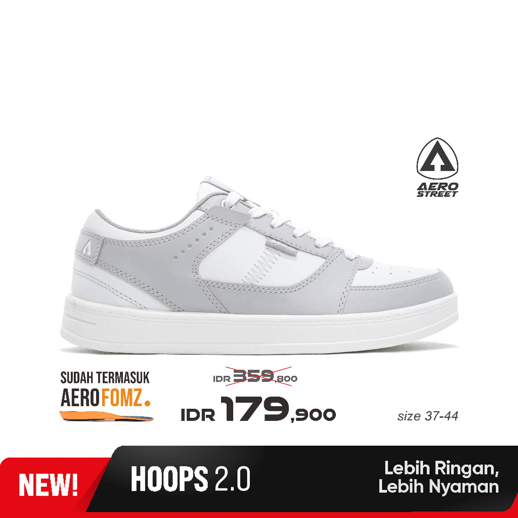 [GES] Aerostreet 37-44 Hoops Low 2.0 สีขาว เทาอ่อน - รองเท้าผ้าใบลําลอง