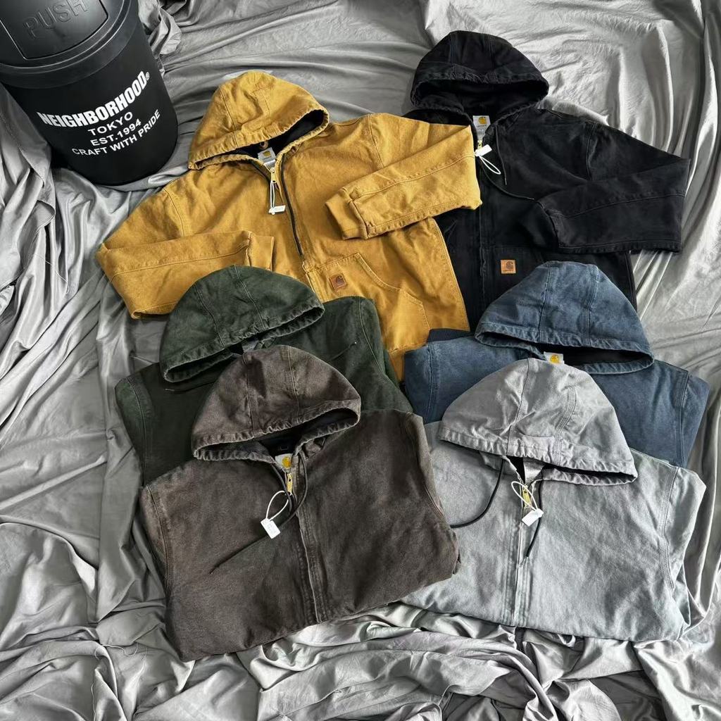 0KX4 Carhar''' Vintage Washed J25Hooded Canvas Jacket Heavyweight Unisex Couple Style Loose Fit Plus