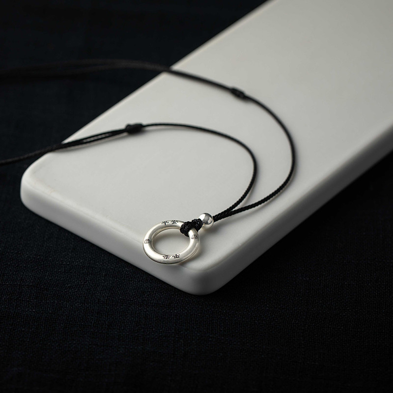 Park Room S999 เงินแท้ Solid Sterling Silver Safe Buckle Necklace Retro Couple Men Women Pendant Mob