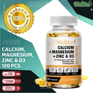 Mulittea 3-IN-1 120 pil Kalsium Magnesium Zinc dan Kapsul Vitamin D3 Kesehatan Tulang dan Gigi