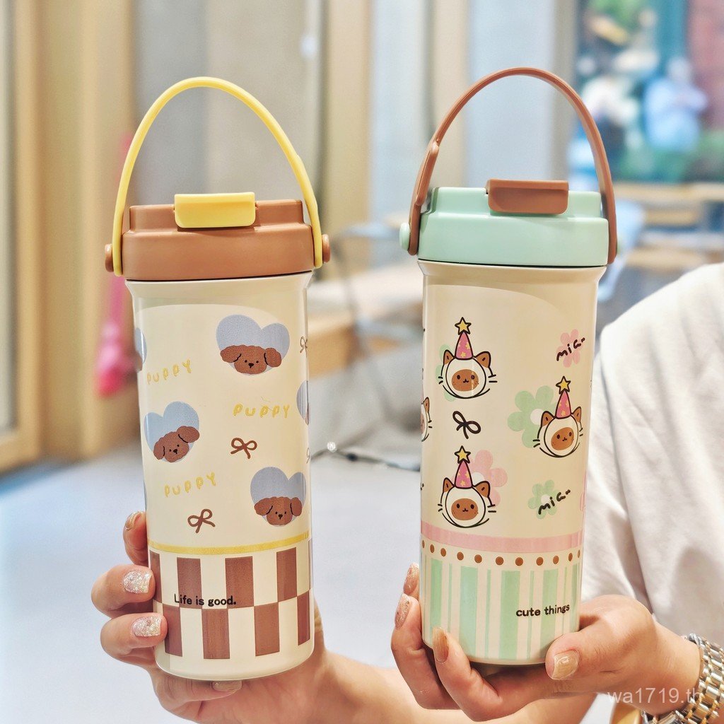 คู่ดื่มชาโกดังกระติกน้ําร้อนถ้วยหญิงฟางถ้วยน้ําสแตนเลสใหม่เกรดอาหารมูลค่าสูง อิน สไตล์นักเรียนถ้วย