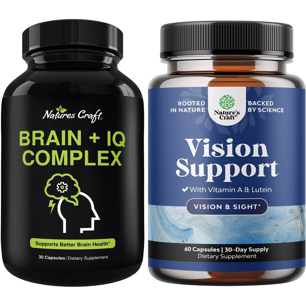 Bundle of Nootropic Memory Supplement for Brain Support and Advanced Eye Supplement for Adults Visio